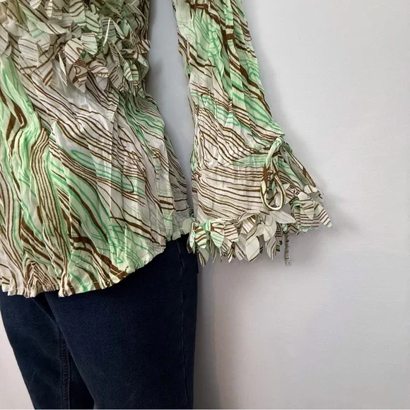 Piano Green Brown Crinkle Blouse - Picture 5 of 16